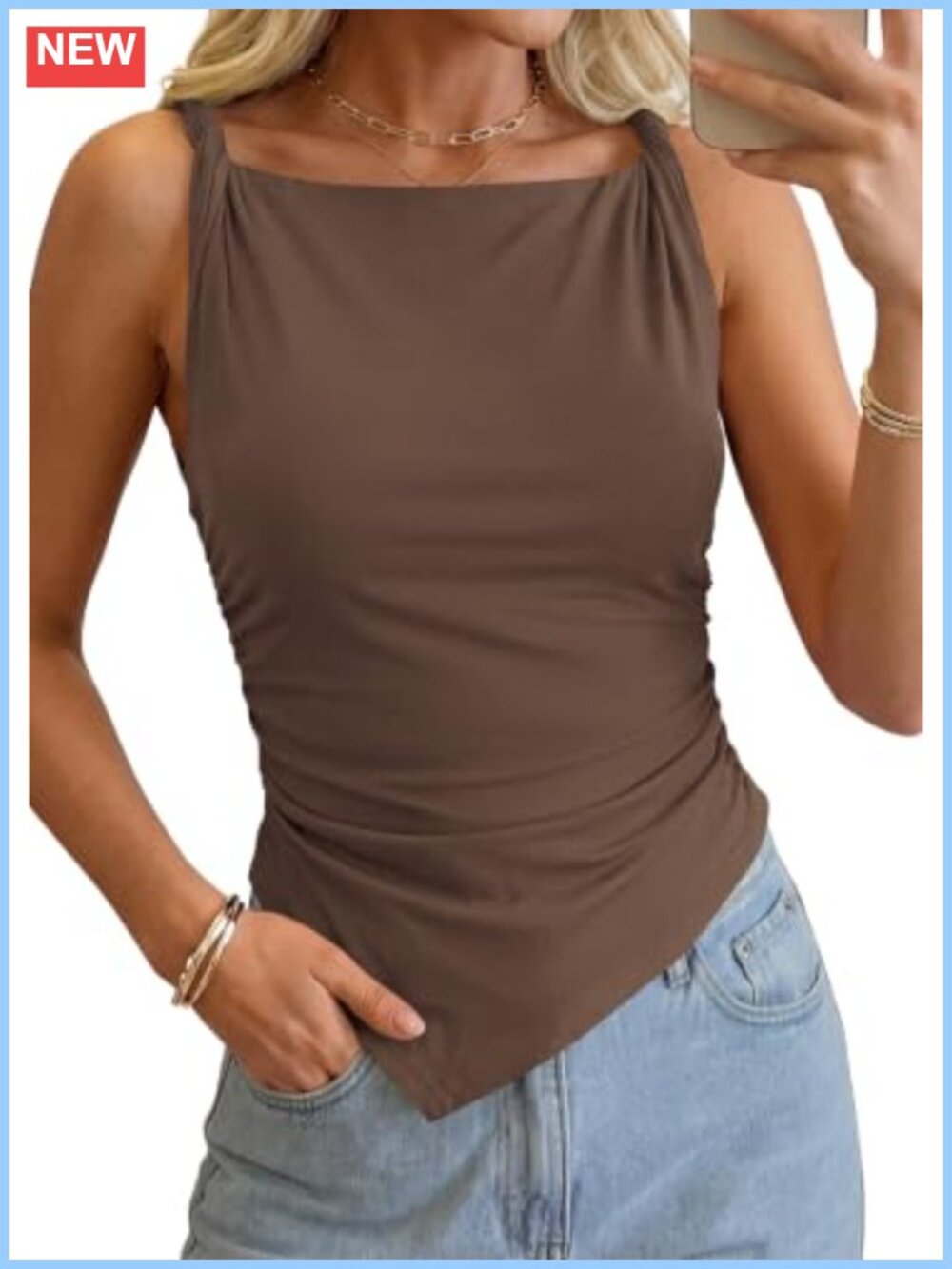 Women's Sleeveless Asymmetrical Tank Top, Trendy Going Out Top